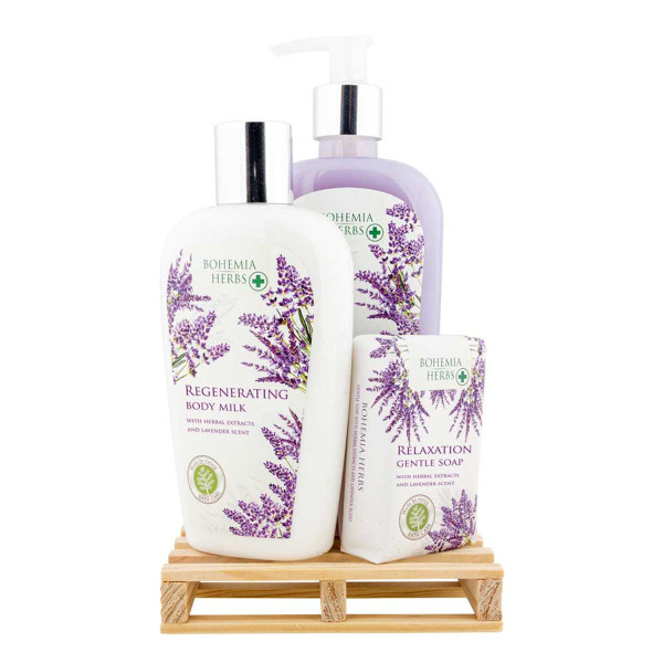 Kosmeetiikka lahjasetti "Lavender SPA" (nestesaippua 300ml + vartalovoide 250ml + saippua 100g)