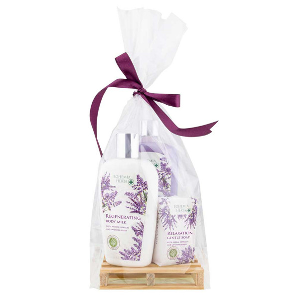 Kosmeetiikka lahjasetti "Lavender SPA" (nestesaippua 300ml + vartalovoide 250ml + saippua 100g)