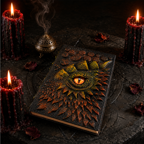 Muistikirja, jossa on 3D-lohikäärmeen silmä – ”The Dark Book”