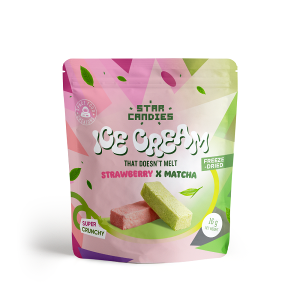 STAR CANDIES pakastekuivattua matcha- ja mansikkajäätelöä, 16g