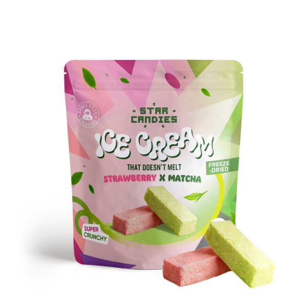 STAR CANDIES pakastekuivattua matcha- ja mansikkajäätelöä, 16g