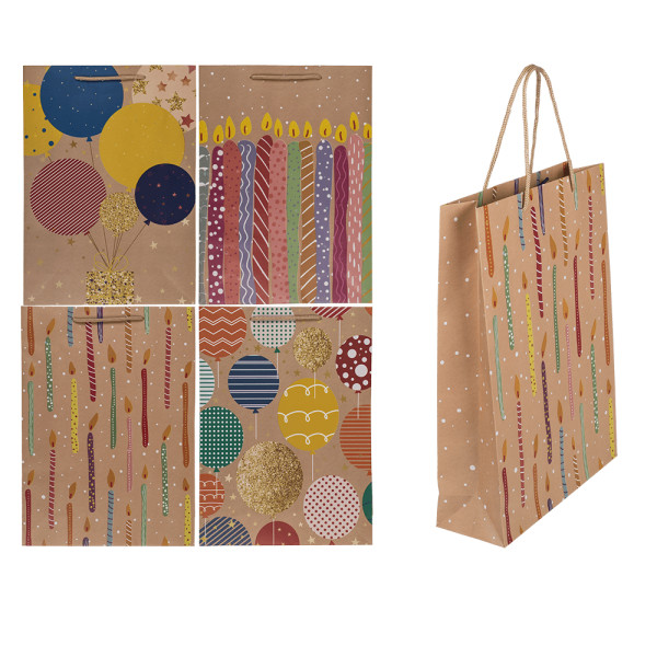 Paperinen lahjapussi "Balloons and candles" (34,5x25x8,5cm)