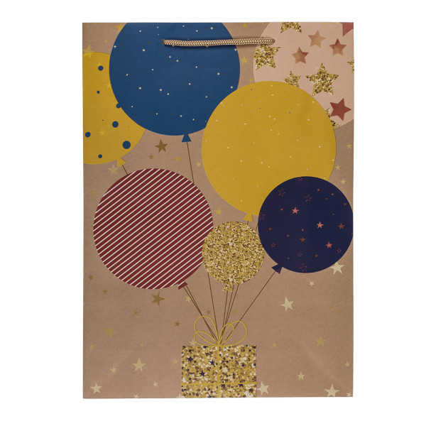 Paperinen lahjapussi "Balloons and candles" (34,5x25x8,5cm)