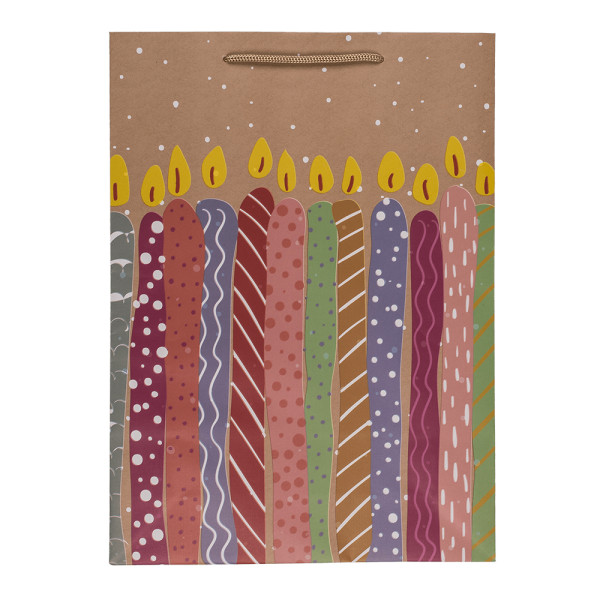 Paperinen lahjapussi "Balloons and candles" (34,5x25x8,5cm)