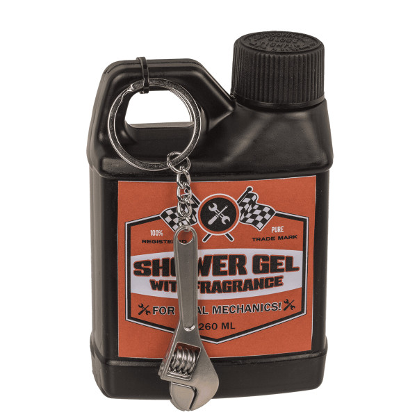 Yleiskäyttöinen suihkugeeli miehille "Motor Oil" (260 ml) + avaimenperä