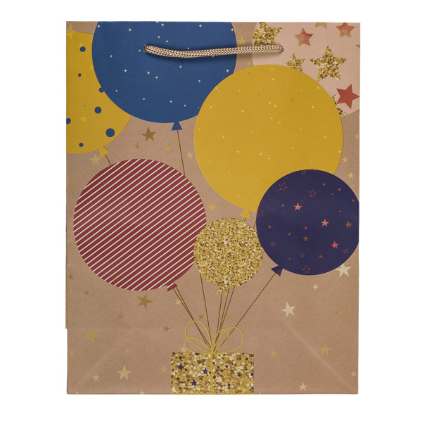 Paperinen lahjapussi "Balloons and candles" (23x18x8cm)