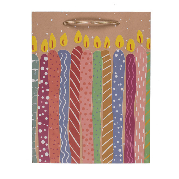 Paperinen lahjapussi "Balloons and candles" (23x18x8cm)
