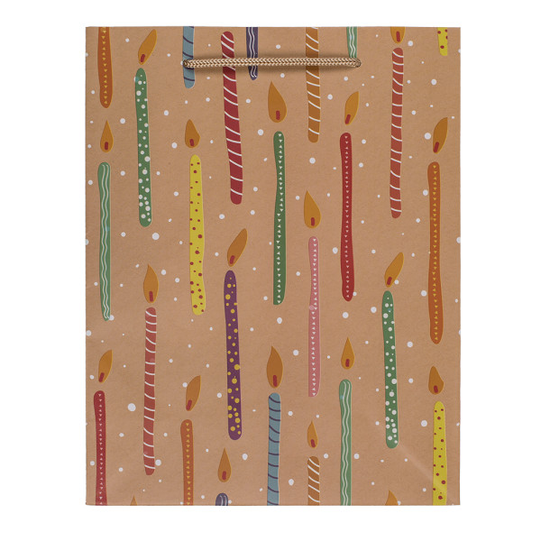 Paperinen lahjapussi "Balloons and candles" (23x18x8cm)