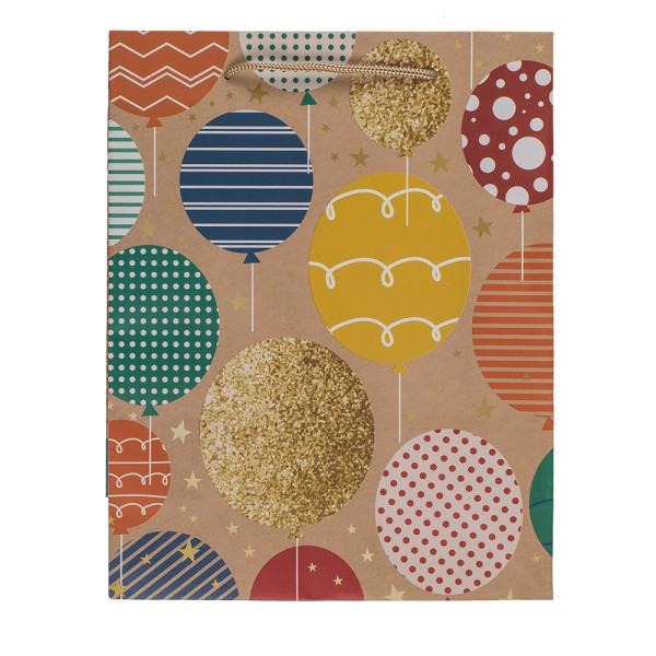 Paperinen lahjapussi "Balloons and candles" (23x18x8cm)