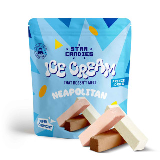 STAR CANDIES pakastekuivattua jäätelöä NEAPOLITAN (vanilja, suklaa, mansikka), 16 g