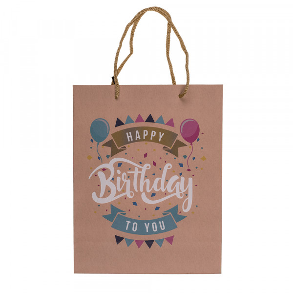 Kraftpaperi lahjapussi "Happy Birthday" (23x18x8cm) Kraftpaperi lahjapussi "Happy Birthday" (23x18x8cm)