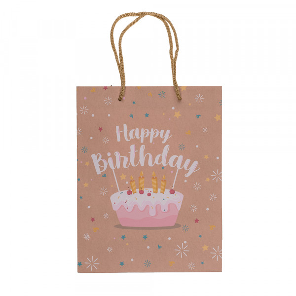 Kraftpaperi lahjapussi "Happy Birthday" (23x18x8cm) Kraftpaperi lahjapussi "Happy Birthday" (23x18x8cm)