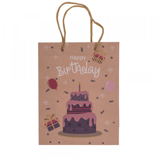 Kraftpaperi lahjapussi "Happy Birthday" (23x18x8cm) Kraftpaperi lahjapussi "Happy Birthday" (23x18x8cm)