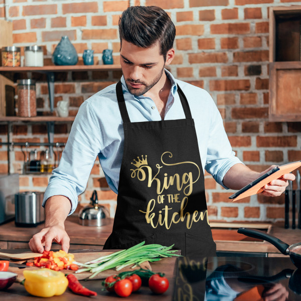 Puuvilla esiliina "King of the kitchen"