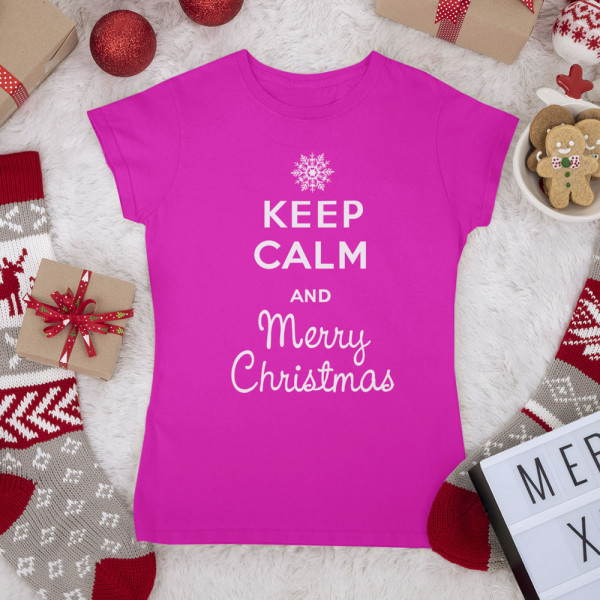 Naisten t-paidat "Keep calm Merry Christmas"