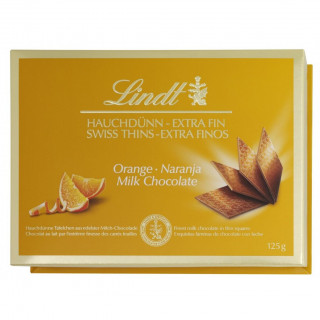 LINDT THINS maitosuklaa, appelsiinin maku, 125g