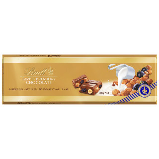 XL "LINDT GOLD" Maitosuklaa rusinoilla, hasselpähkinöillä ja manteleilla, 300g