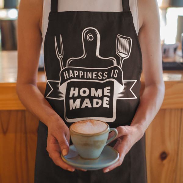 Puuvilla esiliina "Happiness is home made" Puuvilla esiliina "Happiness is home made"