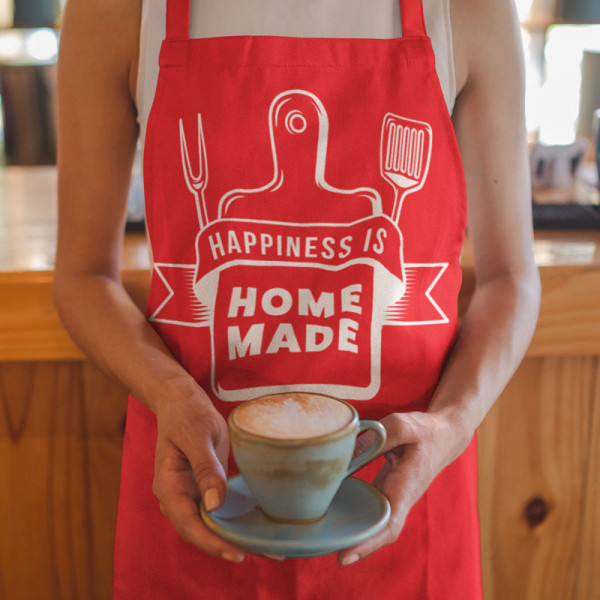 Puuvilla esiliina "Happiness is home made" Puuvilla esiliina "Happiness is home made"