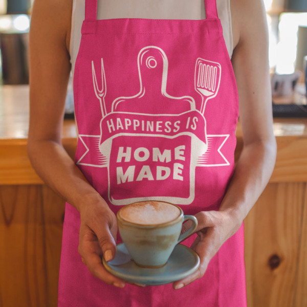 Puuvilla esiliina "Happiness is home made" Puuvilla esiliina "Happiness is home made"