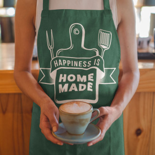 Puuvilla esiliina "Happiness is home made"