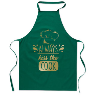 Puuvilla esiliina "Always kiss the cook"