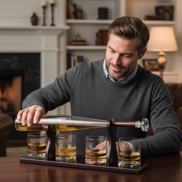 Aseen muotoinen karahvi, jalusta ja 4 lasin setti "Baseball bat"