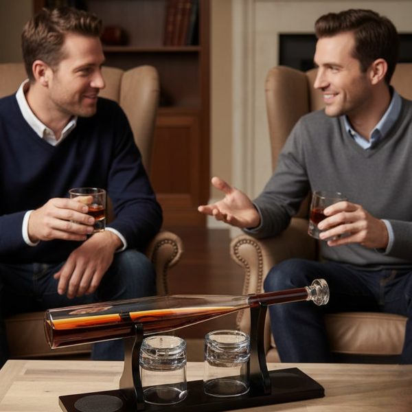 Aseen muotoinen karahvi, jalusta ja 4 lasin setti "Baseball bat"