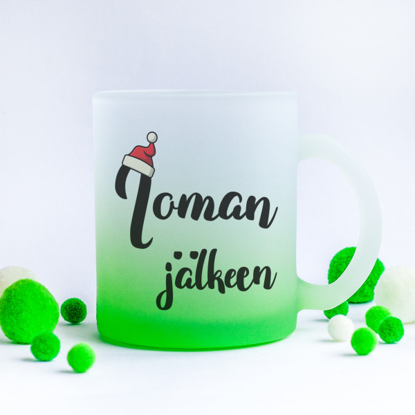 Huurteinen lasimuki "Loman jälkeen"