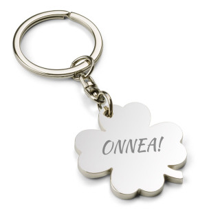 Kaiverrettu apila-avaimenperä "Onnea"