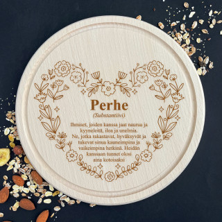 Kaiverrettu pyöreä leikkuulauta "Perhe"