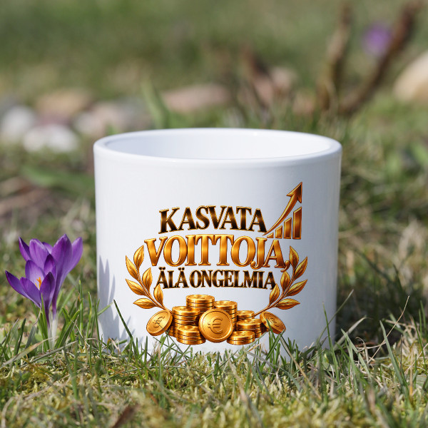 Keraaminen kukkaruukku "Kasvata voittoja, älä ongelmia"