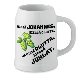 Keraaminen muki "Missä Johannes, siellä juhlat"