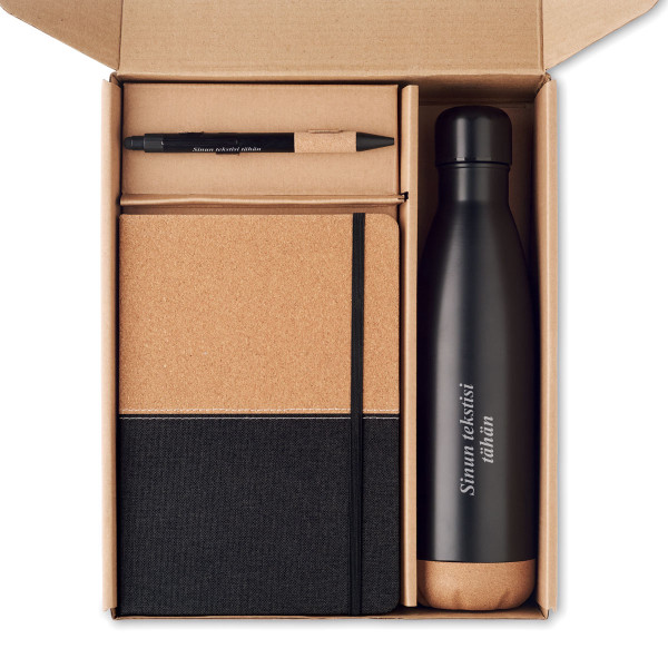 Kestävä lahjasetti "ECO Black" valitsemallasi tekstillä