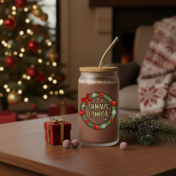 Lasinen juomapullo metallipillillä "Siemaus lämpöä", 400ml