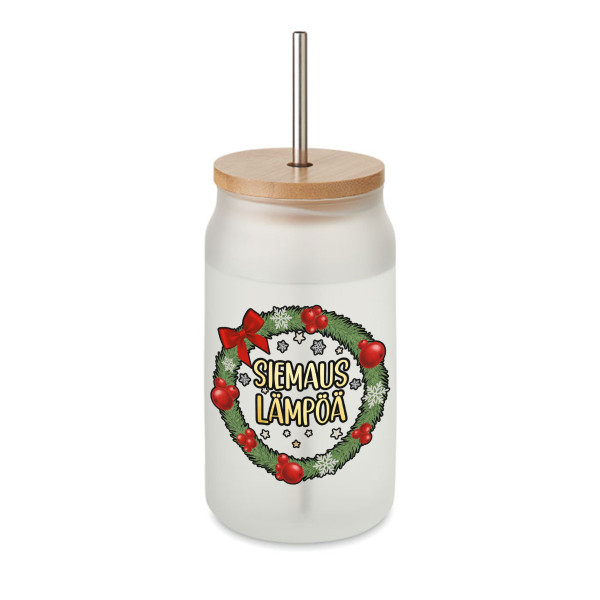 Lasinen juomapullo metallipillillä "Siemaus lämpöä", 400ml