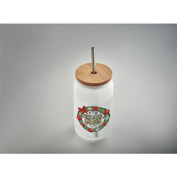 Lasinen juomapullo metallipillillä "Siemaus lämpöä", 400ml