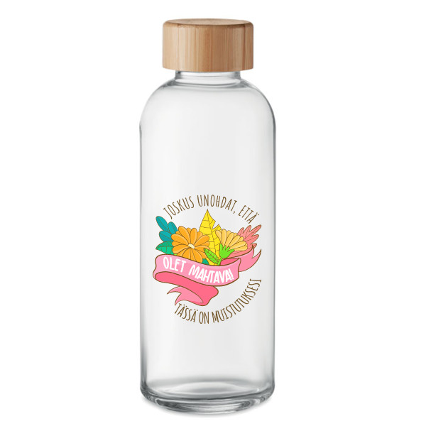 Lasinen vesipullo "Olet mahtava!" (650ml)