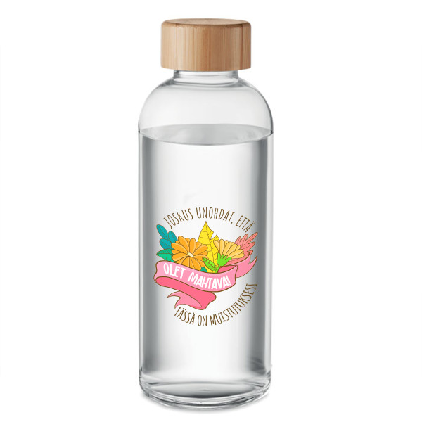 Lasinen vesipullo "Olet mahtava!" (650ml)