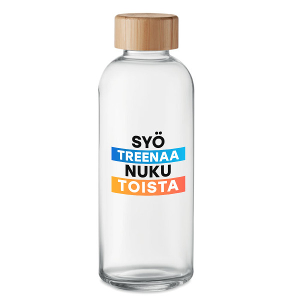 Lasinen vesipullo "Syö, Treenaa, Nuku, Toista" (650ml)