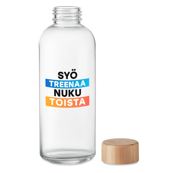 Lasinen vesipullo "Syö, Treenaa, Nuku, Toista" (650ml)