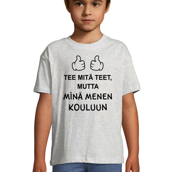 Lasten t-paita "Menossa kouluun"