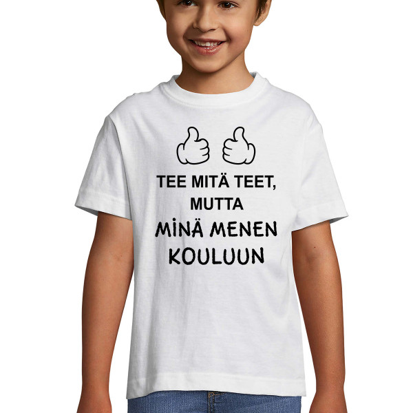 Lasten t-paita "Menossa kouluun"