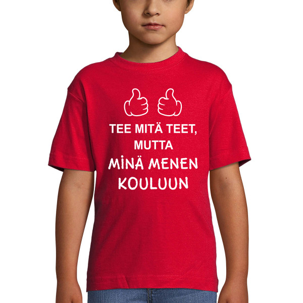 Lasten t-paita "Menossa kouluun"