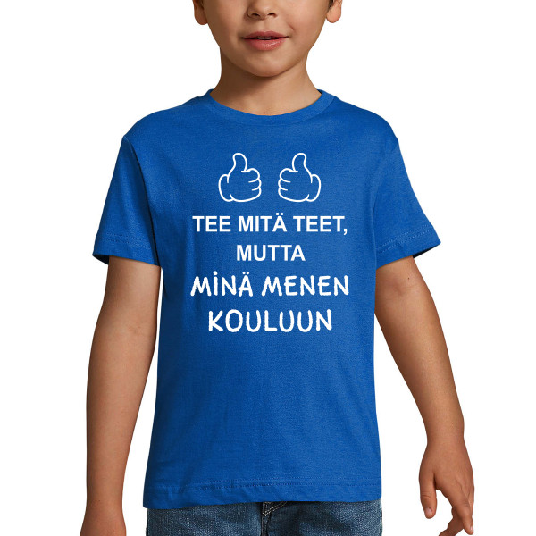 Lasten t-paita "Menossa kouluun"