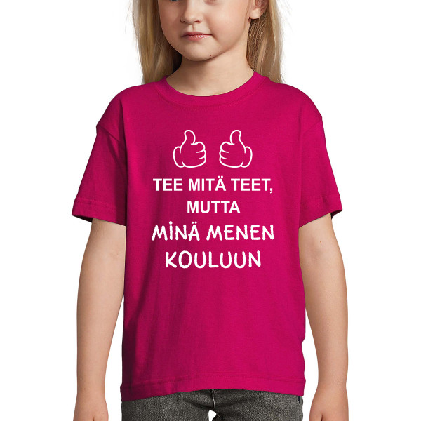 Lasten t-paita "Menossa kouluun"