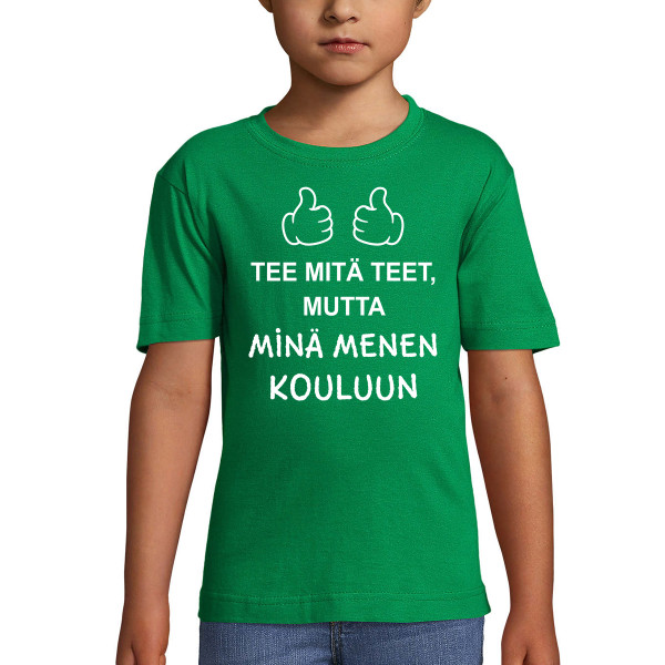 Lasten t-paita "Menossa kouluun"