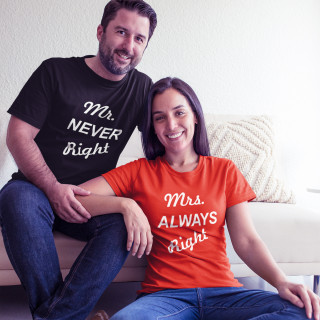 T-paitasetti "Mr NEVER Right & Mrs ALWAYS Right"