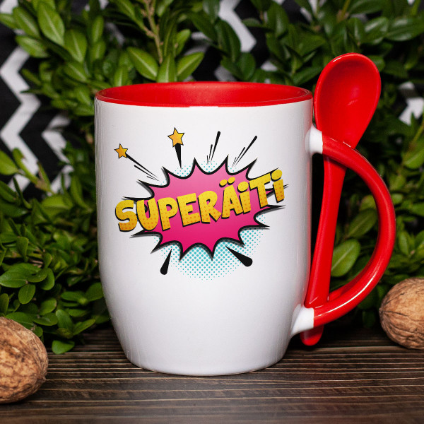 Muki lusikalla "Superäiti" Muki lusikalla "Superäiti"