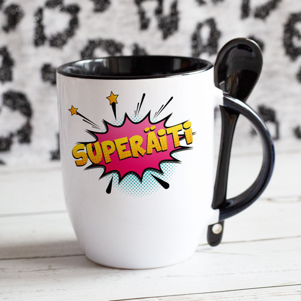 Muki lusikalla "Superäiti" Muki lusikalla "Superäiti"